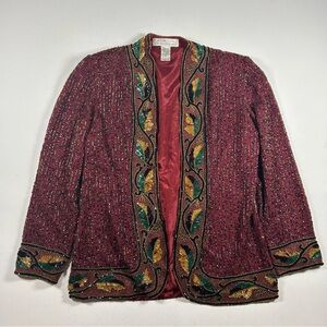 VTG 80's Niteline Della Roufogali Sparkle Sequin Beaded 100% Silk Jacket Size M